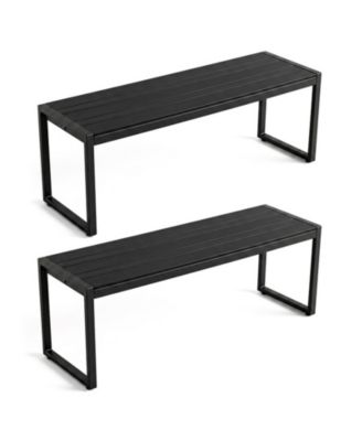 48 Inch Outdoor Bench Set of 2 with Wood-Plastic Composite Slatted Seat