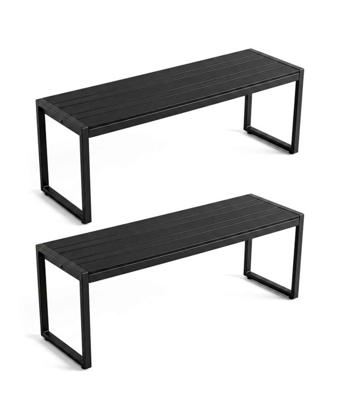 Gouun 48 Inch Outdoor Bench Set of 2 with Wood-Plastic Composite Slatted Seat - Black