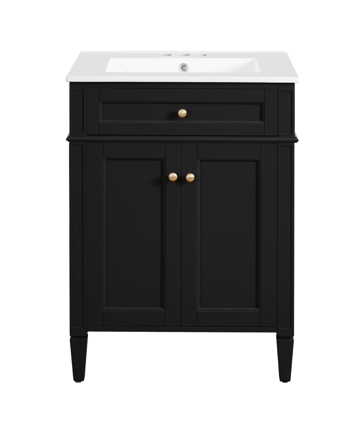 Sillysis 24 Inch Freestanding Bathroom Vanity, Mdf Cabinet with Solid Wood Legs, Ceramic Integrated Sink - Black