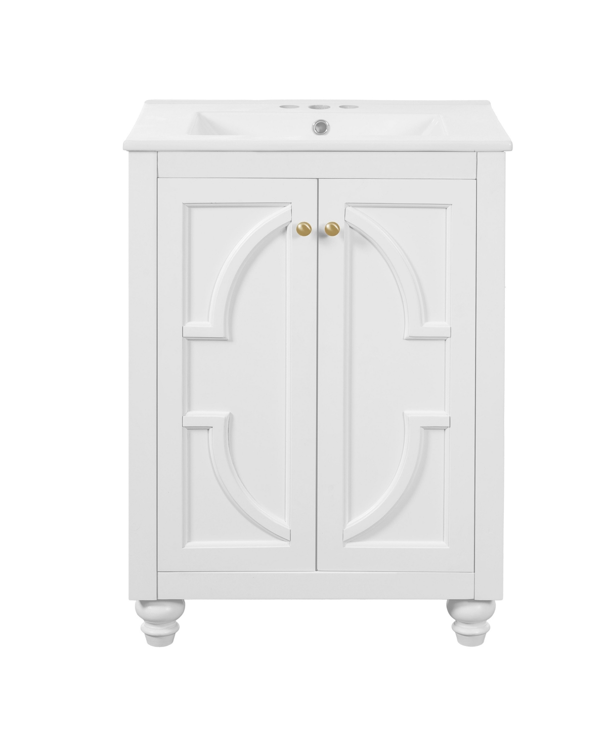 Sillysis 24 Inch Freestanding Bathroom Vanity, Mdf Cabinet with Solid Wood Legs, Ceramic Integrated Sink - White