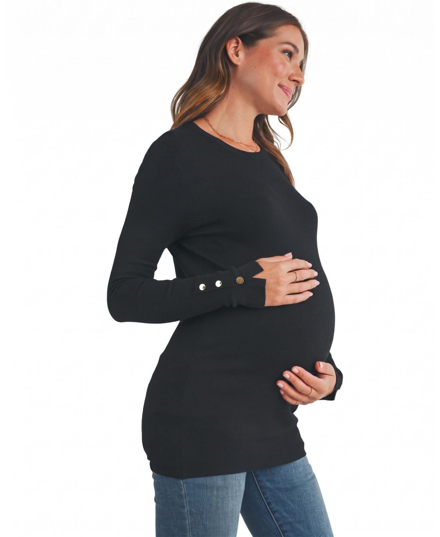 Женский свитер Hello Miz Maternity Long-Sleeve Crew Neck Button-Detail, цвет: Чёрный — фото 3