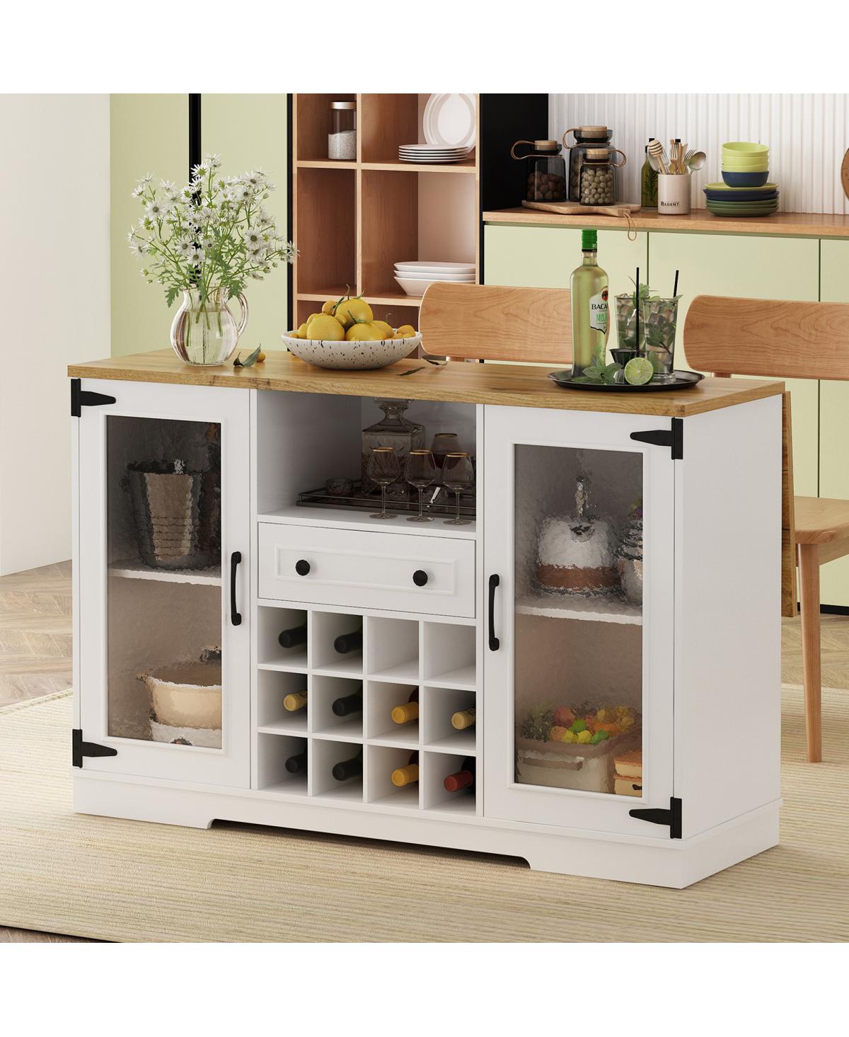 Streamdale Furniture Wine Cabinet with Drop-Leaf Top, Led Lights, and Glass Doors