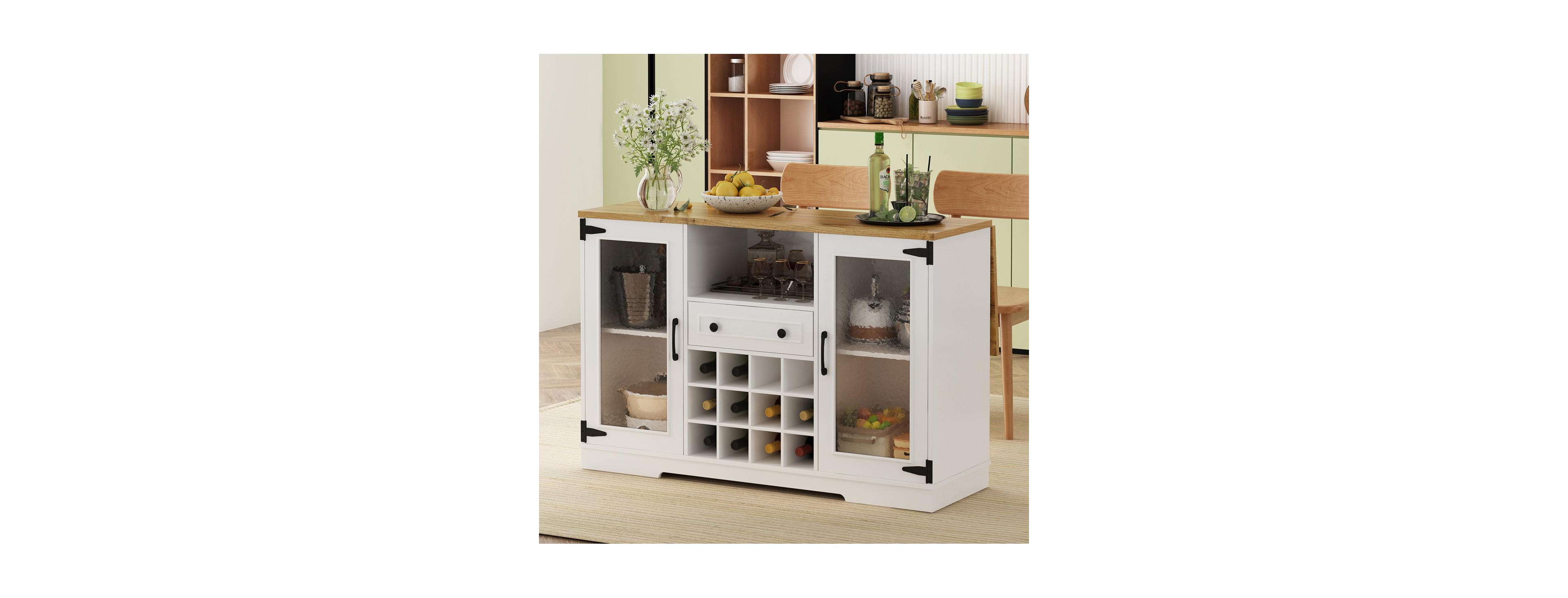Streamdale Furniture Wine Cabinet with Drop-Leaf Top, Led Lights, and Glass Doors