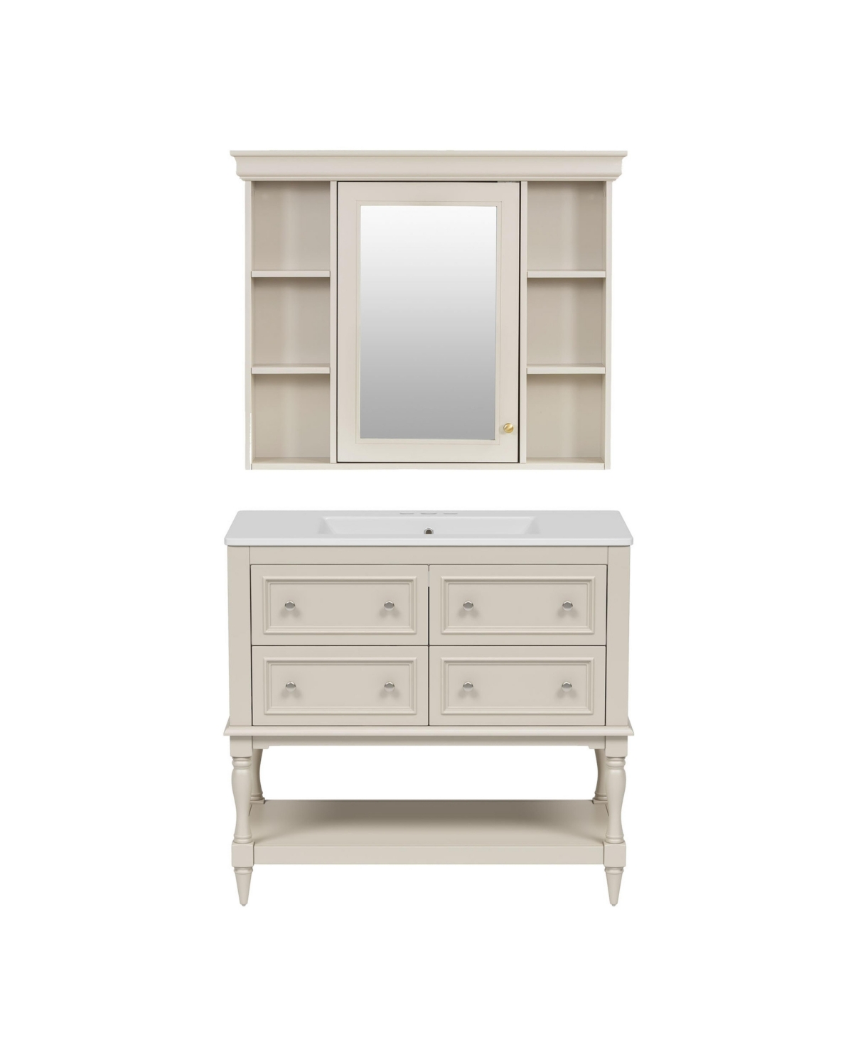 Sillysis 36 Inch Freestanding Bathroom Vanity, Mdf Cabinet with Solid Wood Frame, Ceramic Integrated Sink - Beige