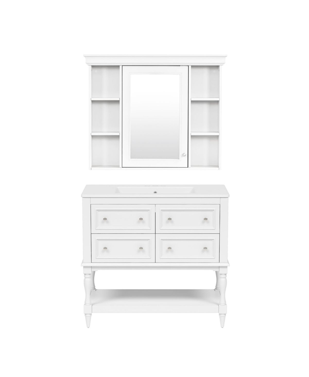 Sillysis 36 Inch Freestanding Bathroom Vanity, Mdf Cabinet with Solid Wood Frame, Ceramic Integrated Sink - White