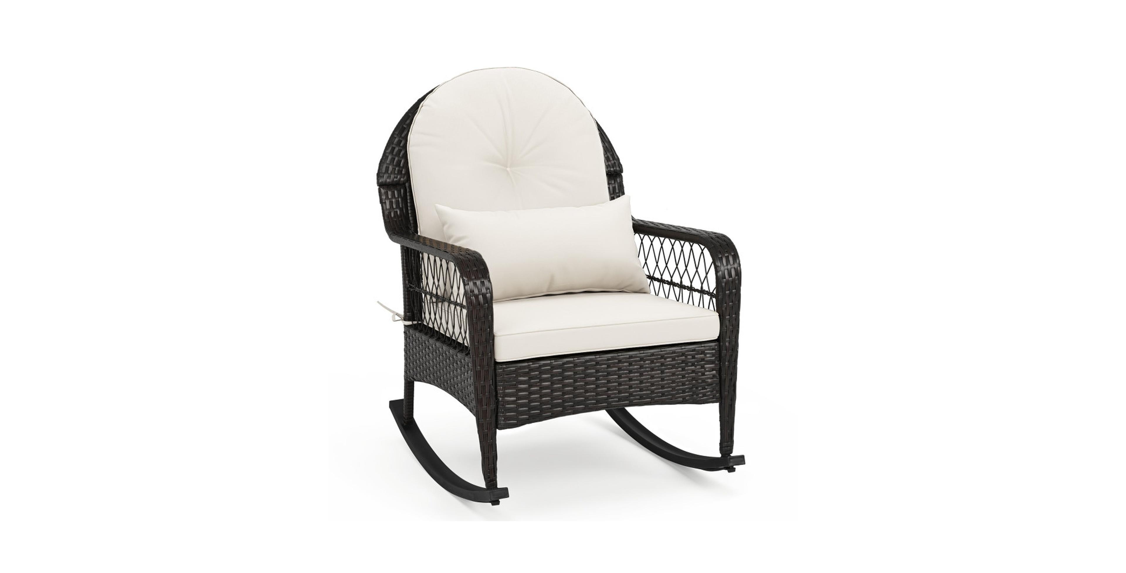 Sugift Outdoor Wicker Rocking Chair with Anti-Tip Stoppers