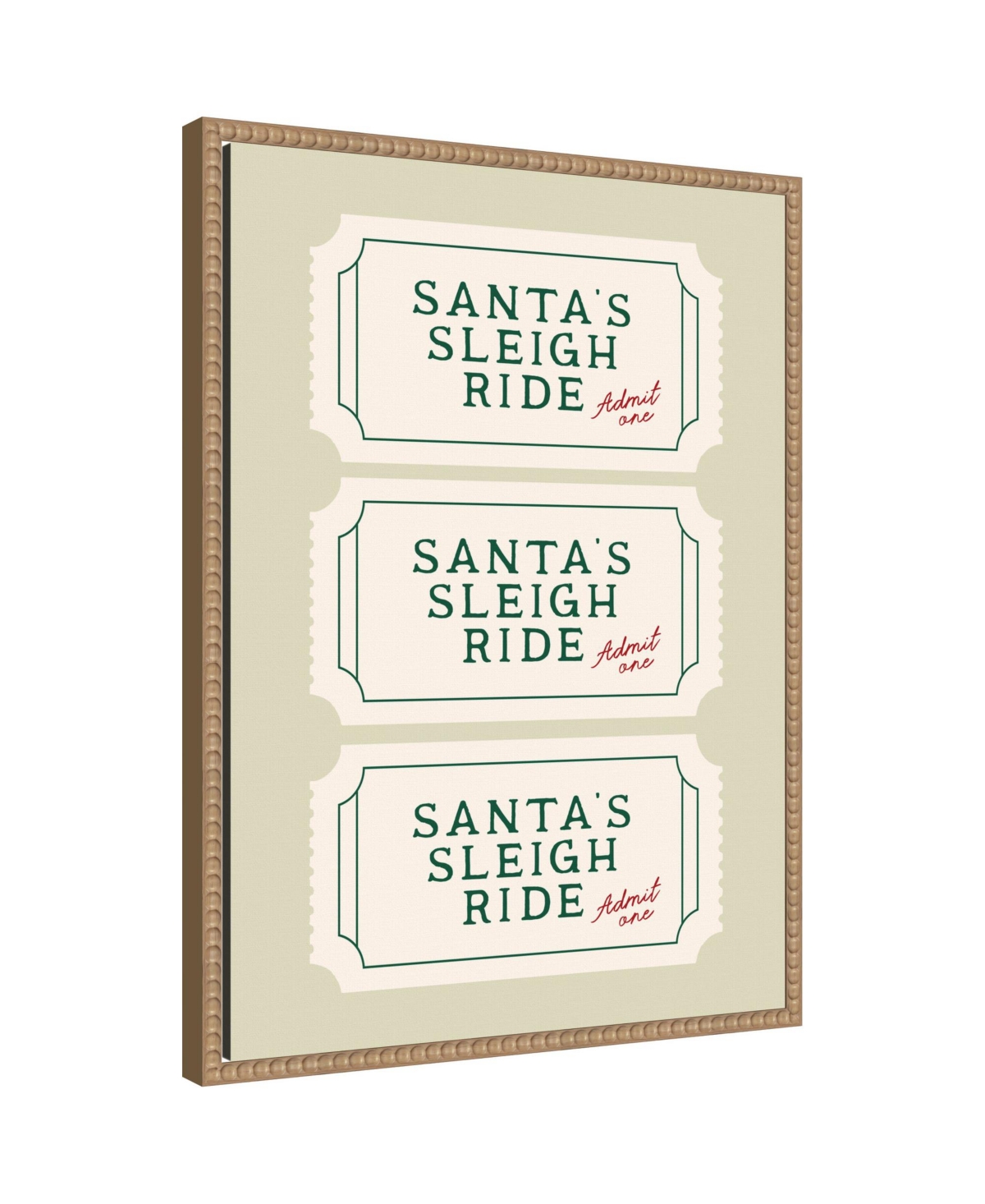 Kate and Laurel Santa Sleigh Ride Retro Ticket by Lucky Guava Framed Canvas Wall Art Print