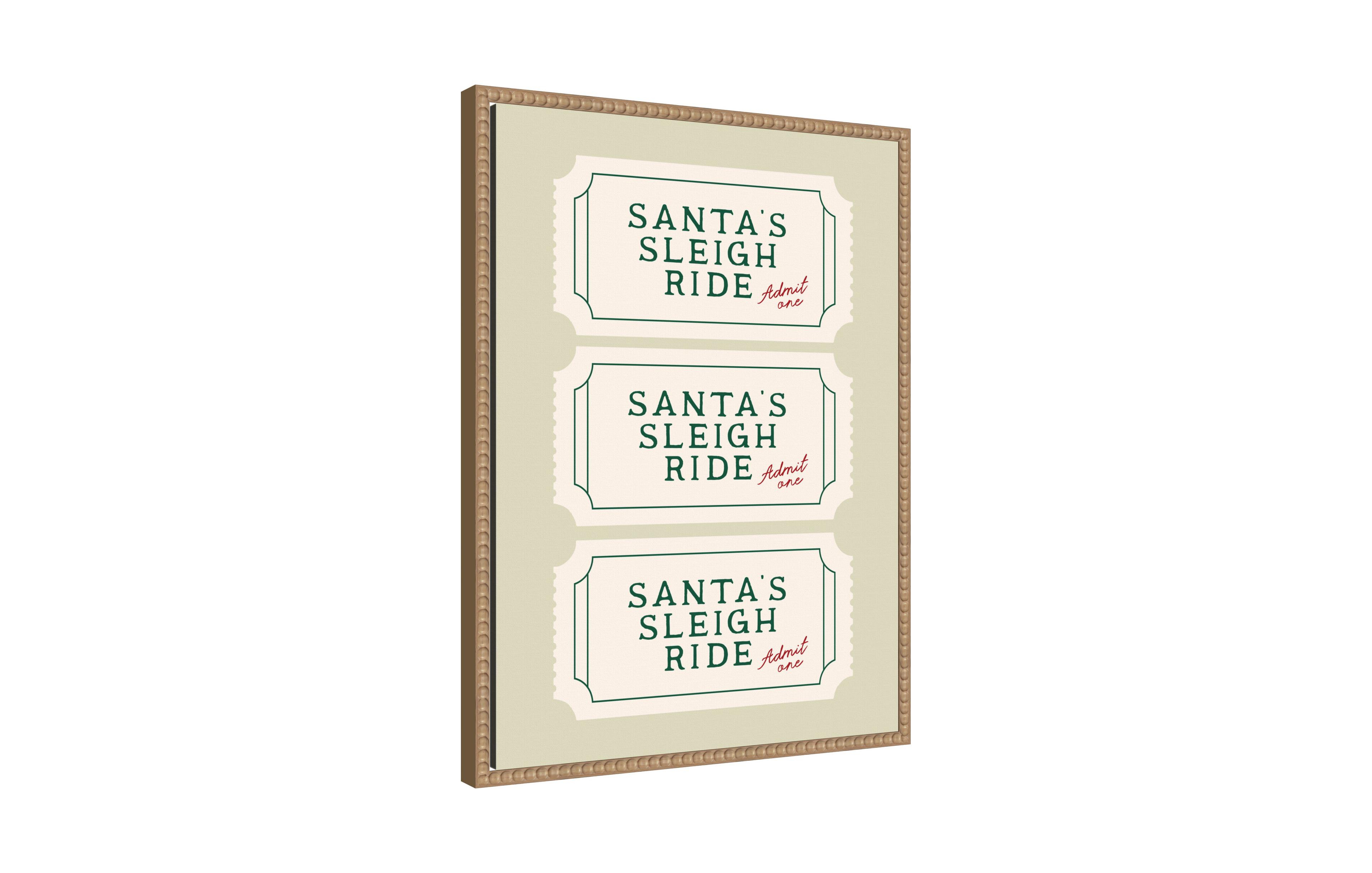 Kate and Laurel Santa Sleigh Ride Retro Ticket by Lucky Guava Framed Canvas Wall Art Print