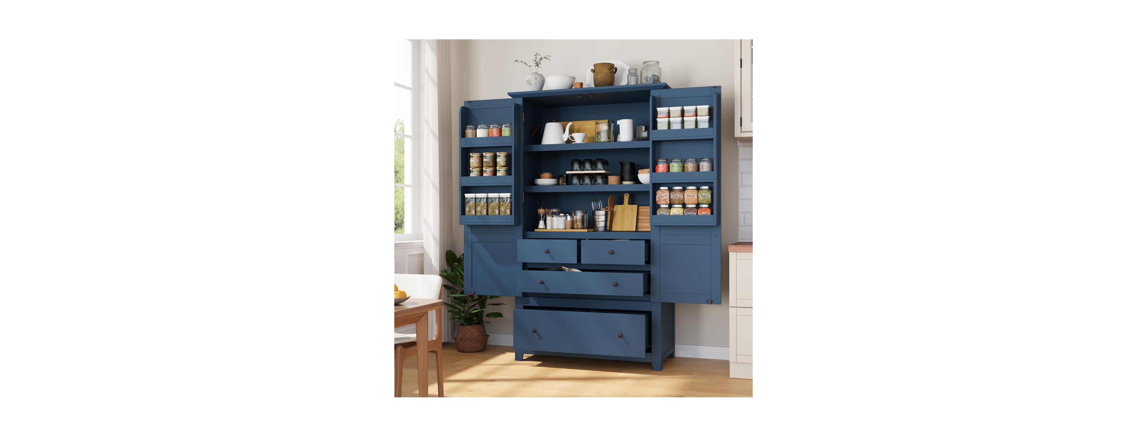Streamdale Furniture 72" Farmhouse Kitchen Pantry Cabinet with Shaker Doors, 4 Drawers and Shelves