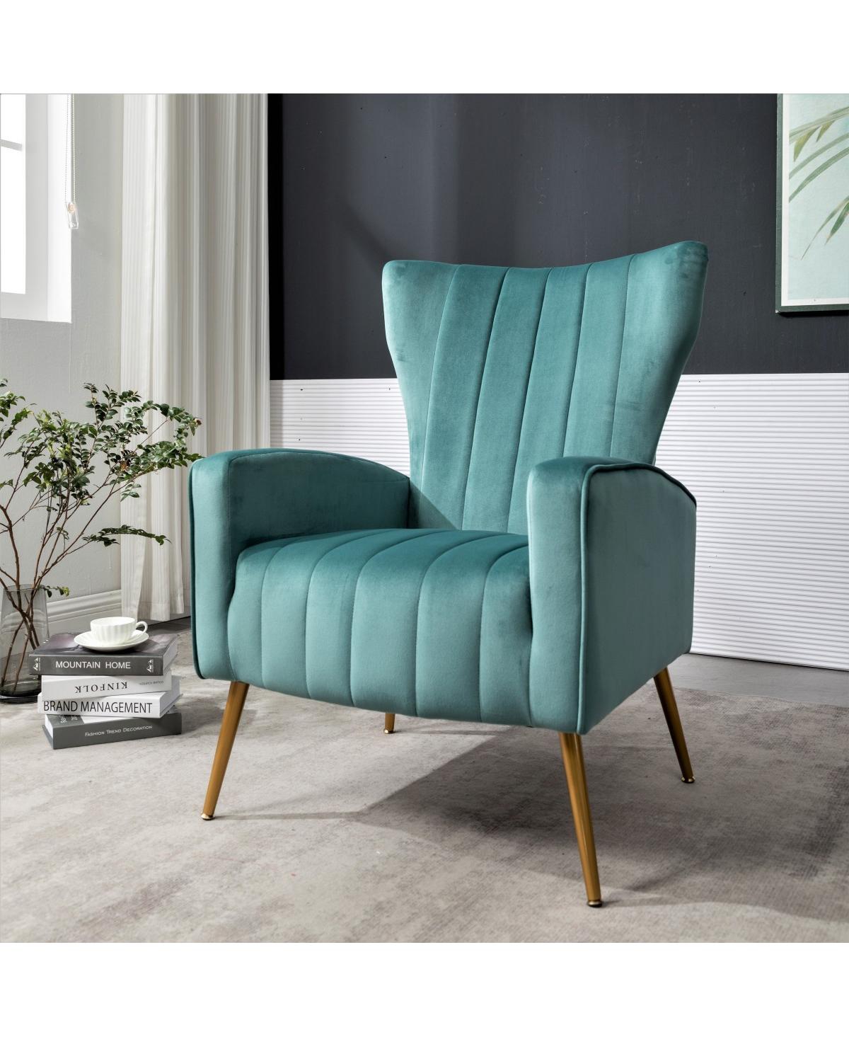 Streamdale Furniture Velvet Accent Chair with Metal Legs for Living Room Bedroom