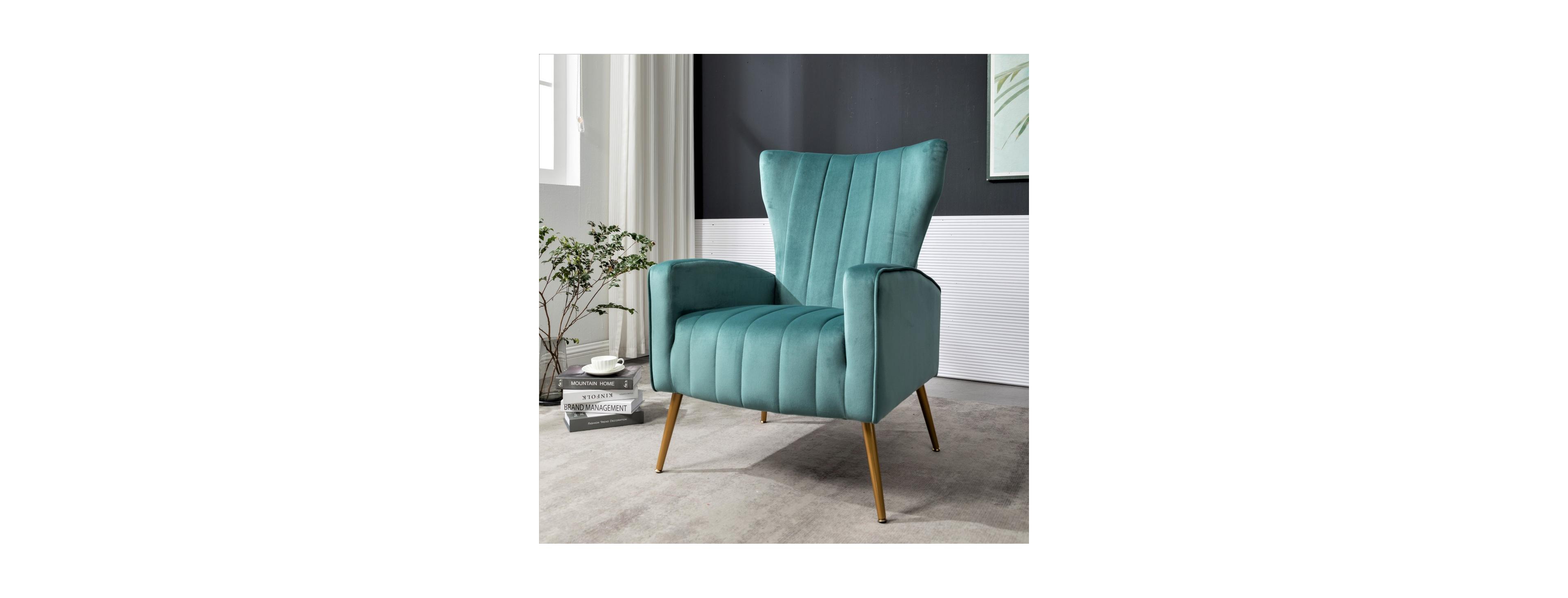 Streamdale Furniture Velvet Accent Chair with Metal Legs for Living Room Bedroom