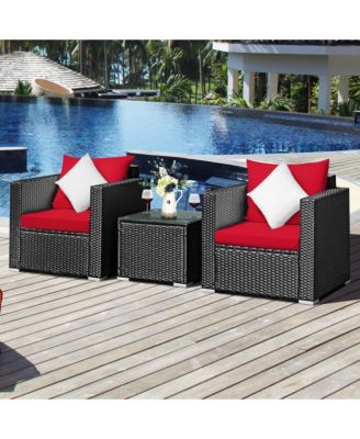 3Piece Patio Rattan Wicker Furniture Set Sofa Table With Cushion Yard