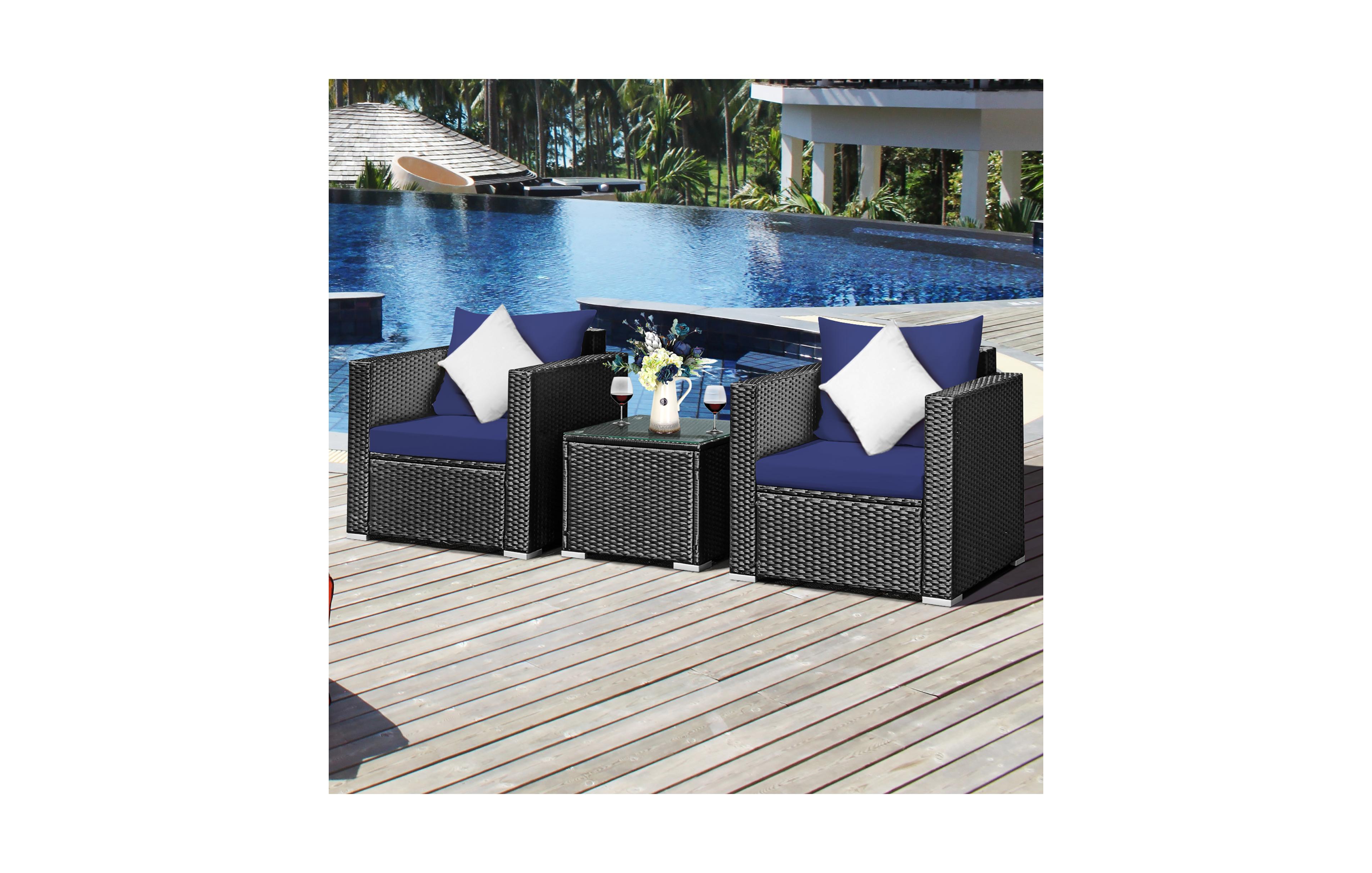 Costway 3Piece Patio Rattan Wicker Furniture Set Sofa Table With Cushion Yard