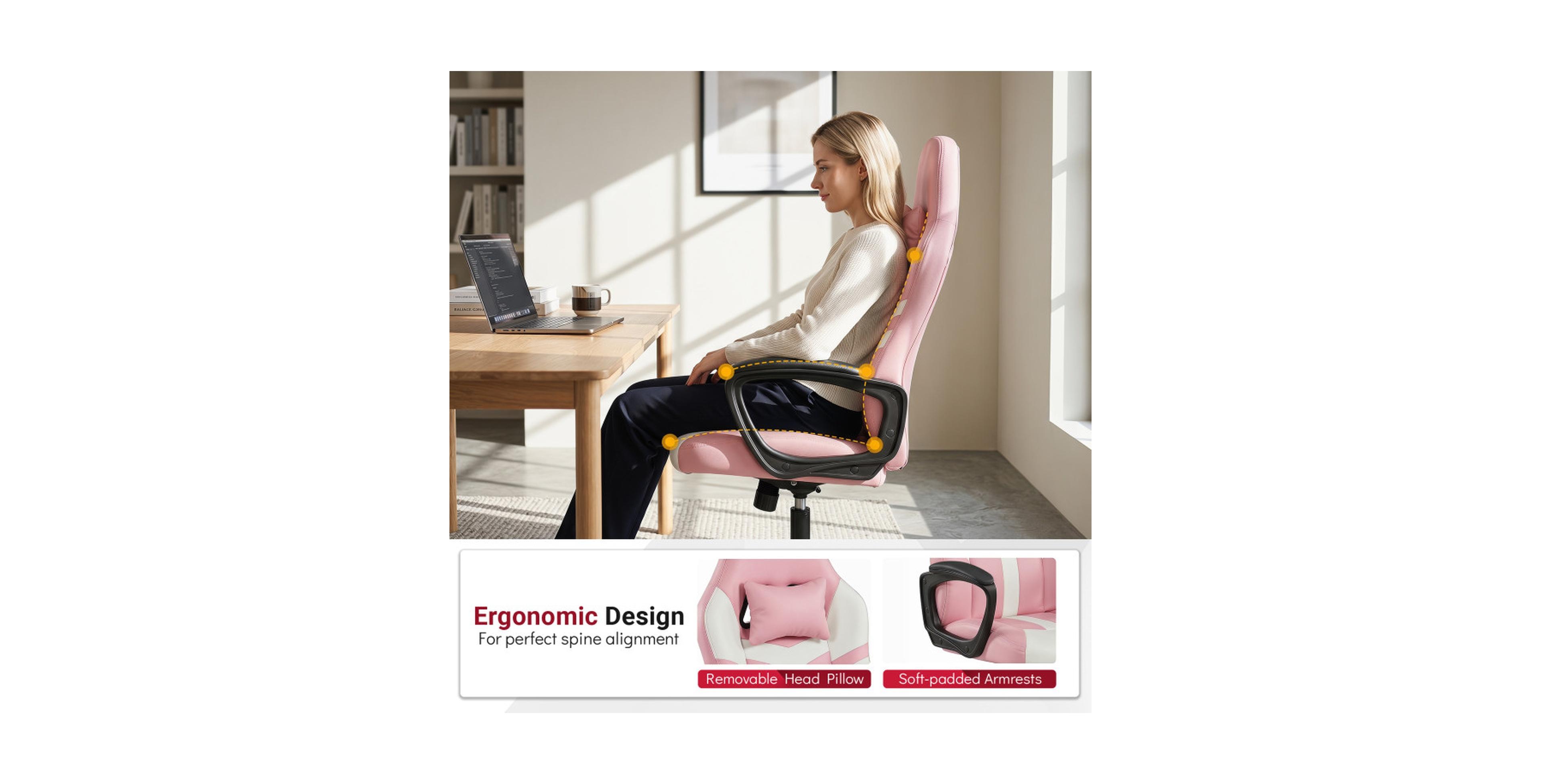 Gouun Faux Leather Upholstered Office Chair with Removable Head Pillow