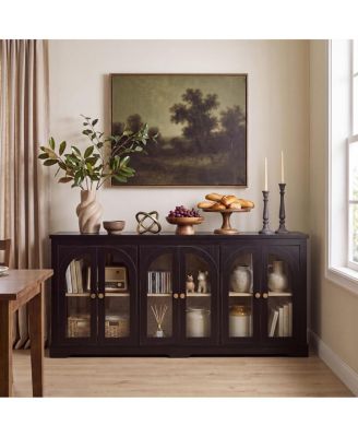 68" Modern Arched Glass 6-Door Buffet Cabinet and Credenza