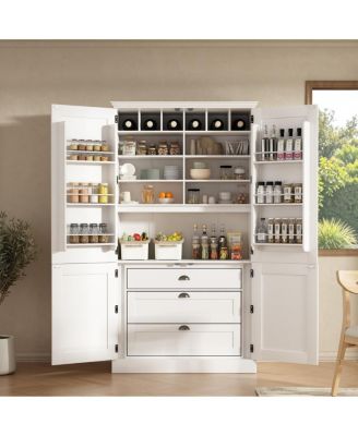 75" Tall Kitchen Pantry Cabinet with Microwave Stand and Wine Rack