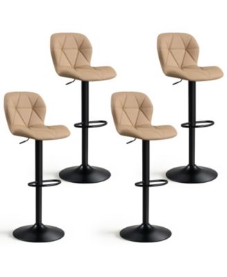 4 Piece Upholstered Swivel Bar Stools With Adjustable Height Curved Backs Footrests