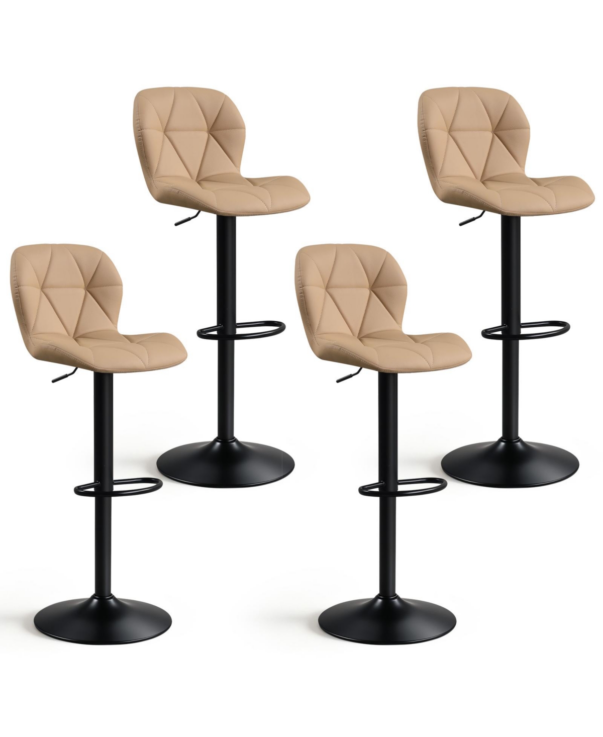 Gymax 4 Piece Upholstered Swivel Bar Stools With Adjustable Height Curved Backs Footrests - Khaki