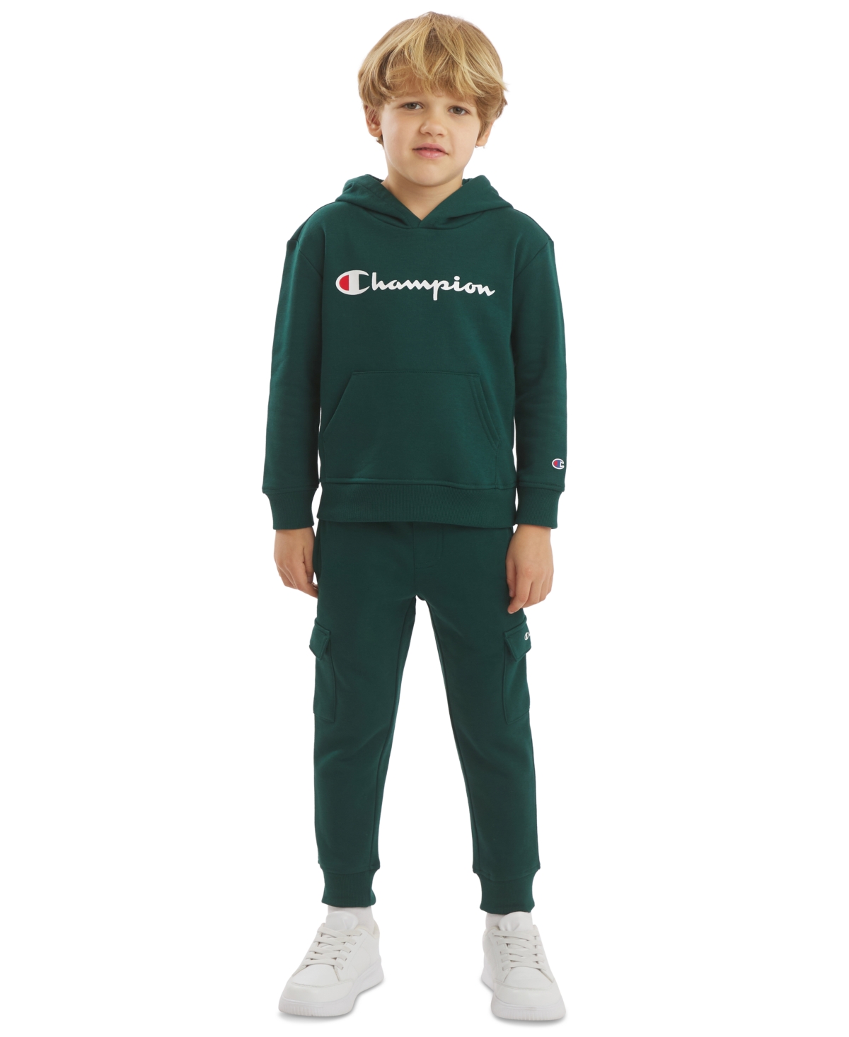 Champion Boys' 4-7 Signature Logo Hooded Cargo Hoodie and Joggers, 2-Piece Set - Botanical