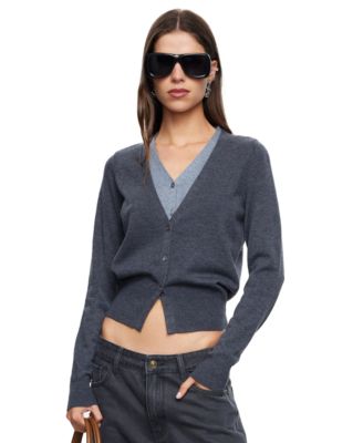 Women's Shadow V-Neck Long-Sleeve Cropped Cardigan Sweater