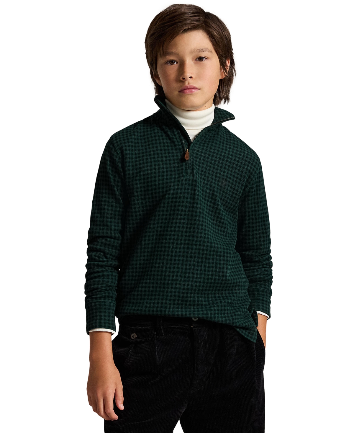 Polo Ralph Lauren Boys' 8-20 Plaid Estate-Rib Quarter-Zip Pullover