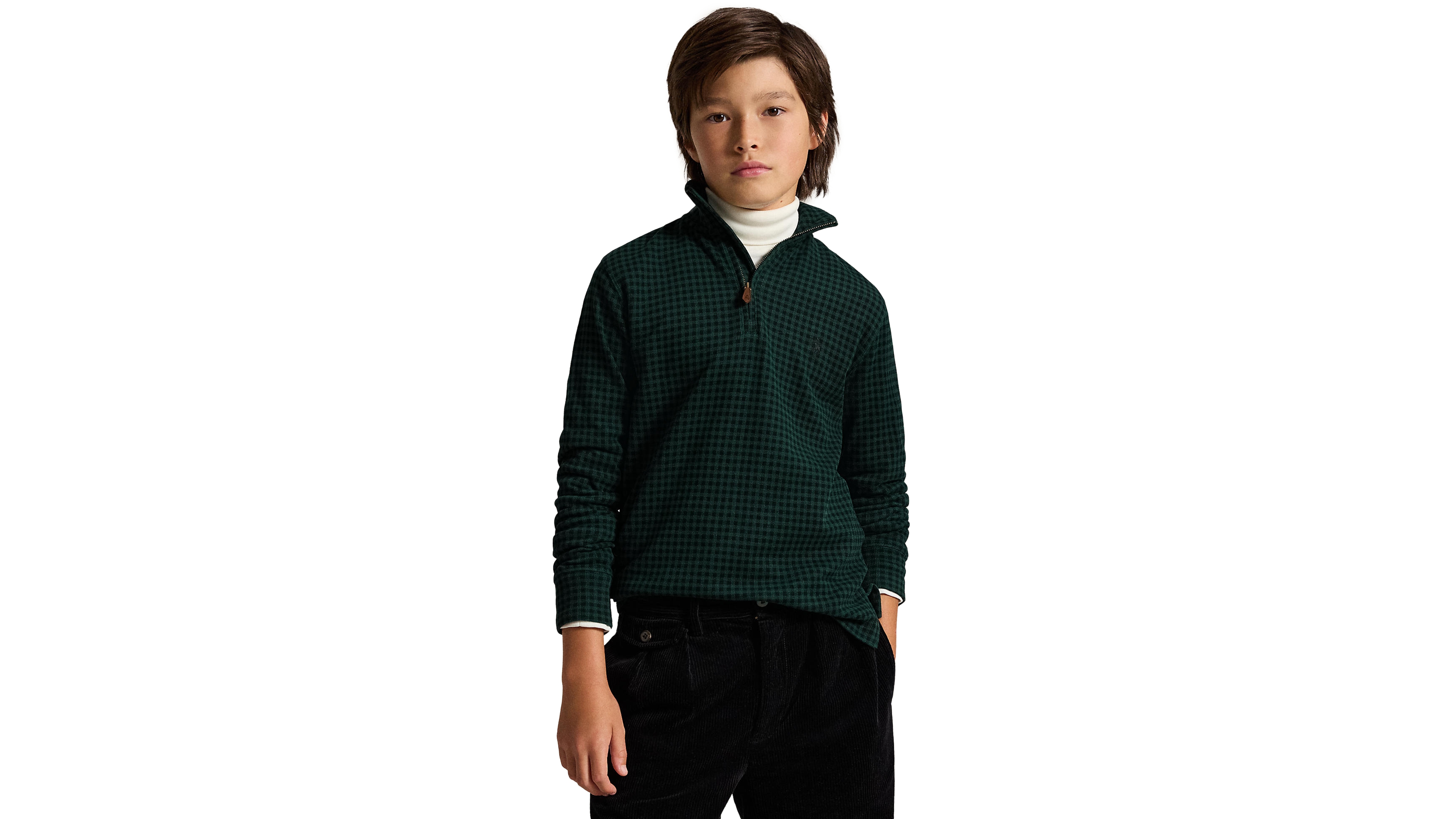 Polo Ralph Lauren Boys' 8-20 Plaid Estate-Rib Quarter-Zip Pullover