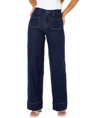 Juniors' High-Rise Wide-Leg Patch-Pocket Jeans 