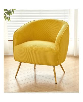 Corduroy Accent Chair with Gold Legs, Modern Upholstered Barrel Chair