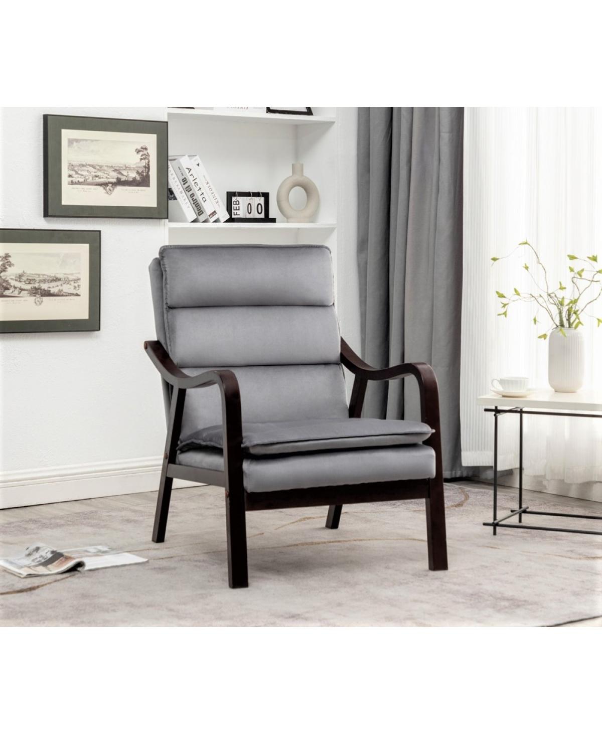 Streamdale Furniture Mid-Century Modern Accent Chair with Wood Armrests - Grey