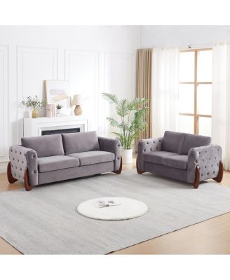Classic Sofa with Button-Tufted Detailing, Curved Legs, and 2pcs Cushions
