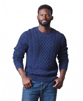 Men's Organic Cotton Cable-Knit Crewneck Fisherman Sweater