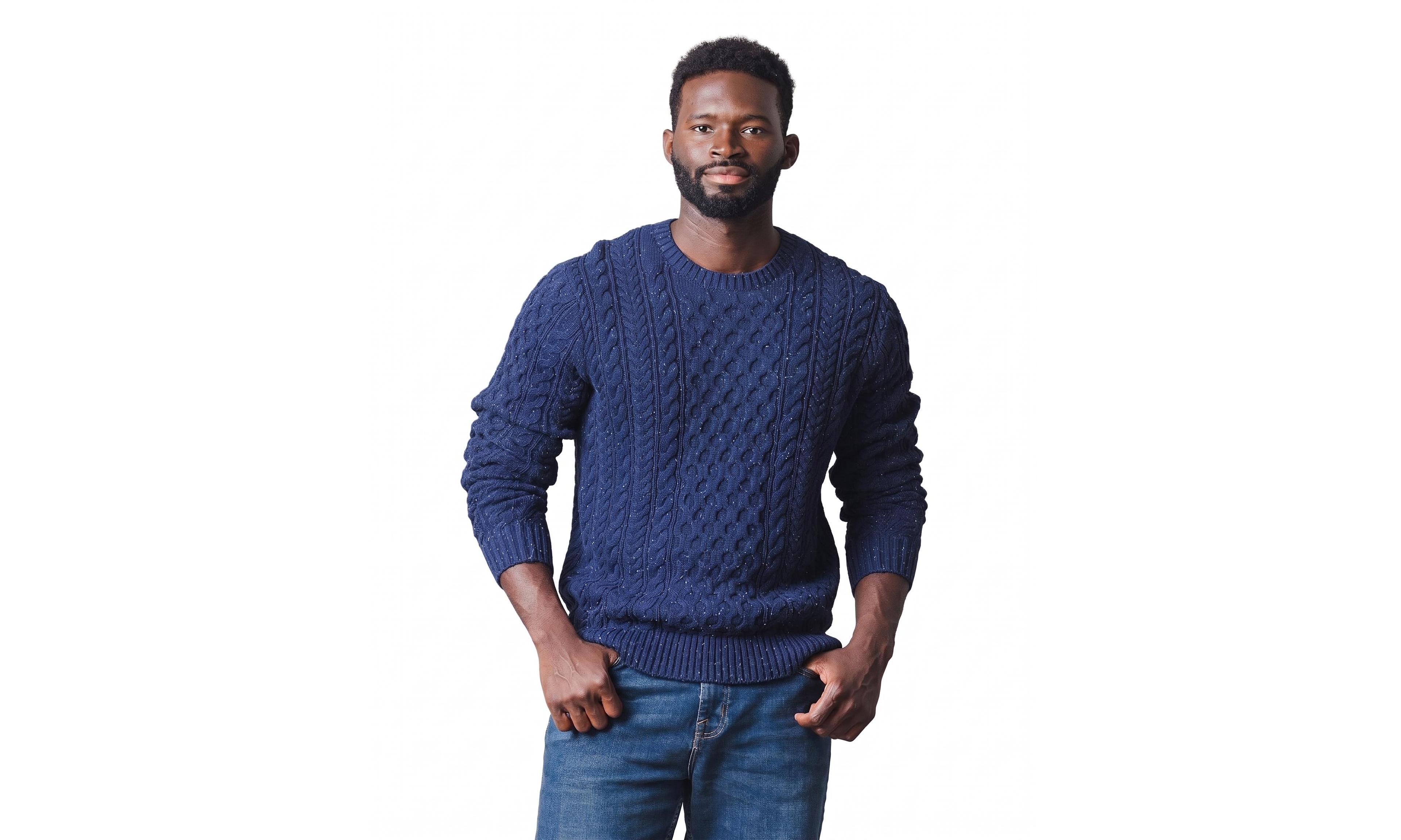 Hope & Henry Men's Organic Cotton Cable-Knit Crewneck Fisherman Sweater