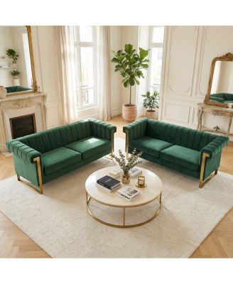 Emerald 2-Piece Sofa Set with Gold Legs