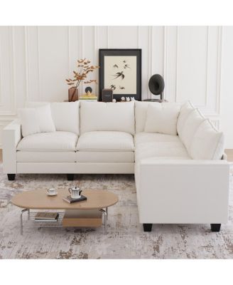 97 Upholstered L-Shaped Corner Couch with Armrest Storage and Deep Seats