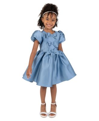 Girls' 2T-6X Puff-Sleeve Bow Fit-and-Flare Mikado Dress
