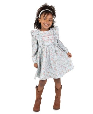 Girls' 2T-6X Long-Sleeve Floral-Print Dress