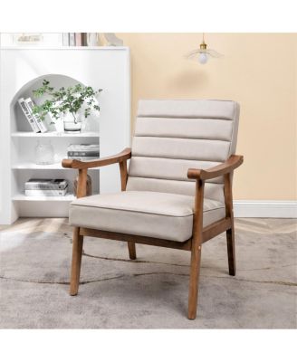 Mid-Century Modern Leather-Look Microfiber Accent Chair with Solid Wood Frame