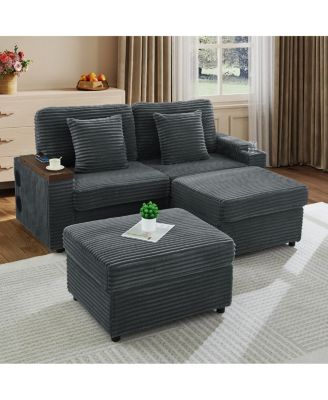 Double Chaise Lounge with Ottomans, Storage, Cup Holders, USB and Bluetooth Speaker
