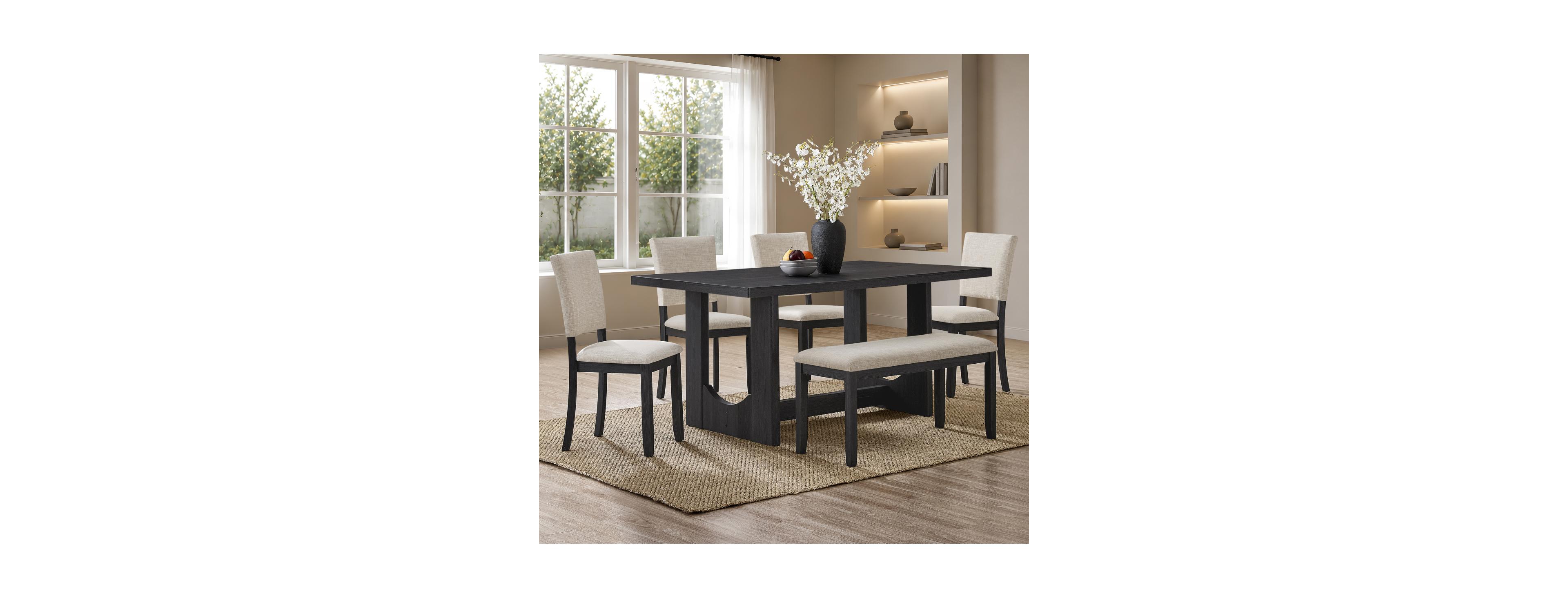 Streamdale Furniture 6-Piece Wooden Dining Table Set with Bench and 4 Upholstered Chairs