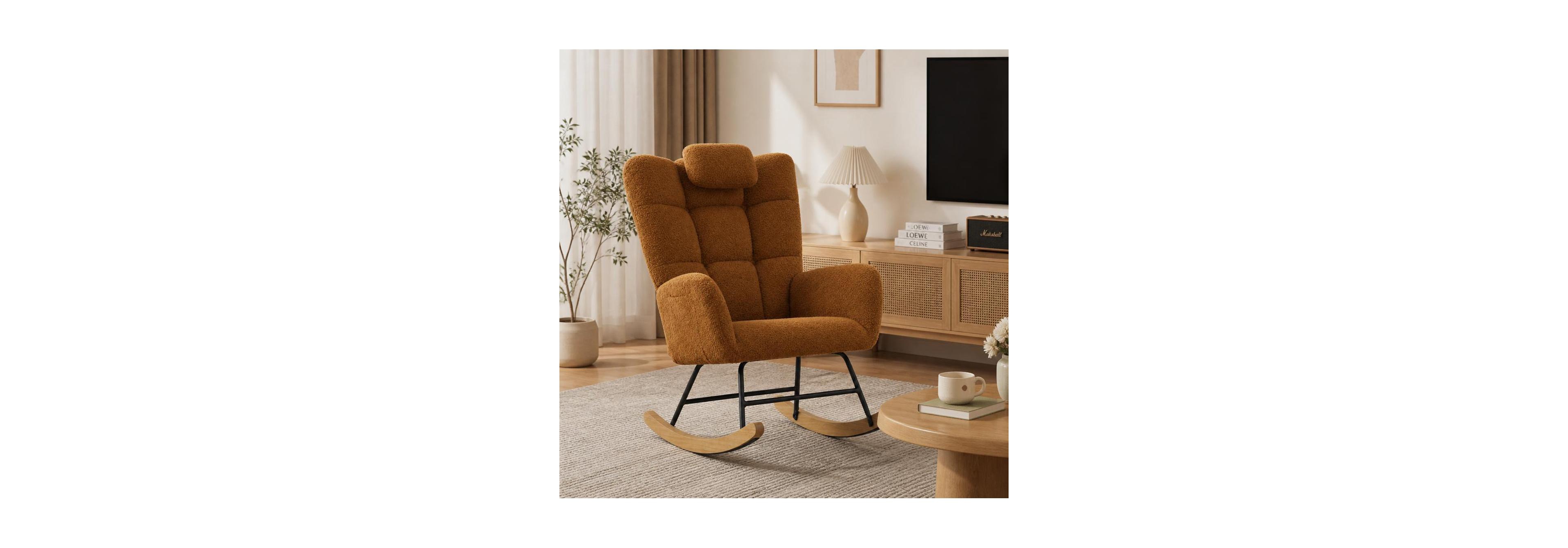 homfan Upholstered Rocking Chair for Bedroom Nursery, High Back Glider Rocker with Removable Pillow and Side Pocket, Accent Armchair