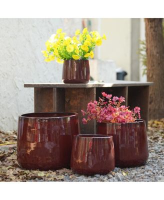 Set of 4 Glossy Ceramic Planters with Drainage Holes
