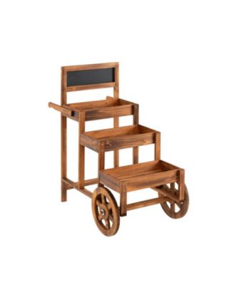 3-Tier Carbonized Fir Wood Plant Display Cart with Chalkboard Panel