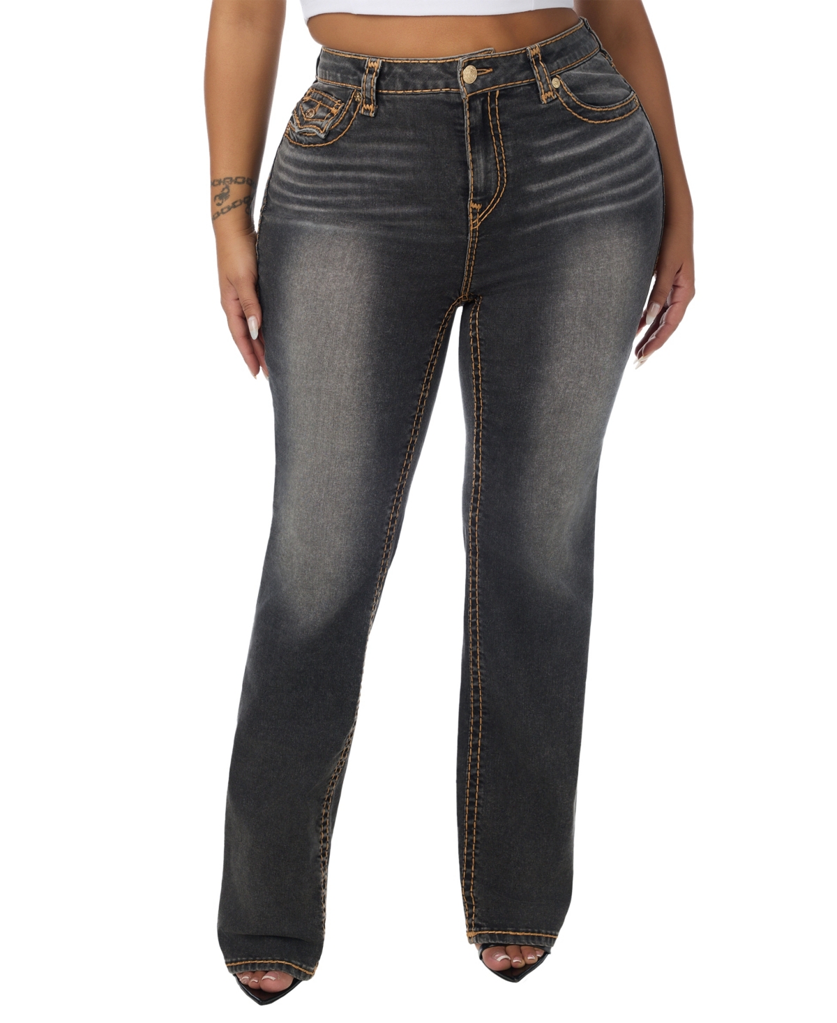 True Religion Plus Size Billie High-Waisted Straight-Leg Jeans - Black Rinse