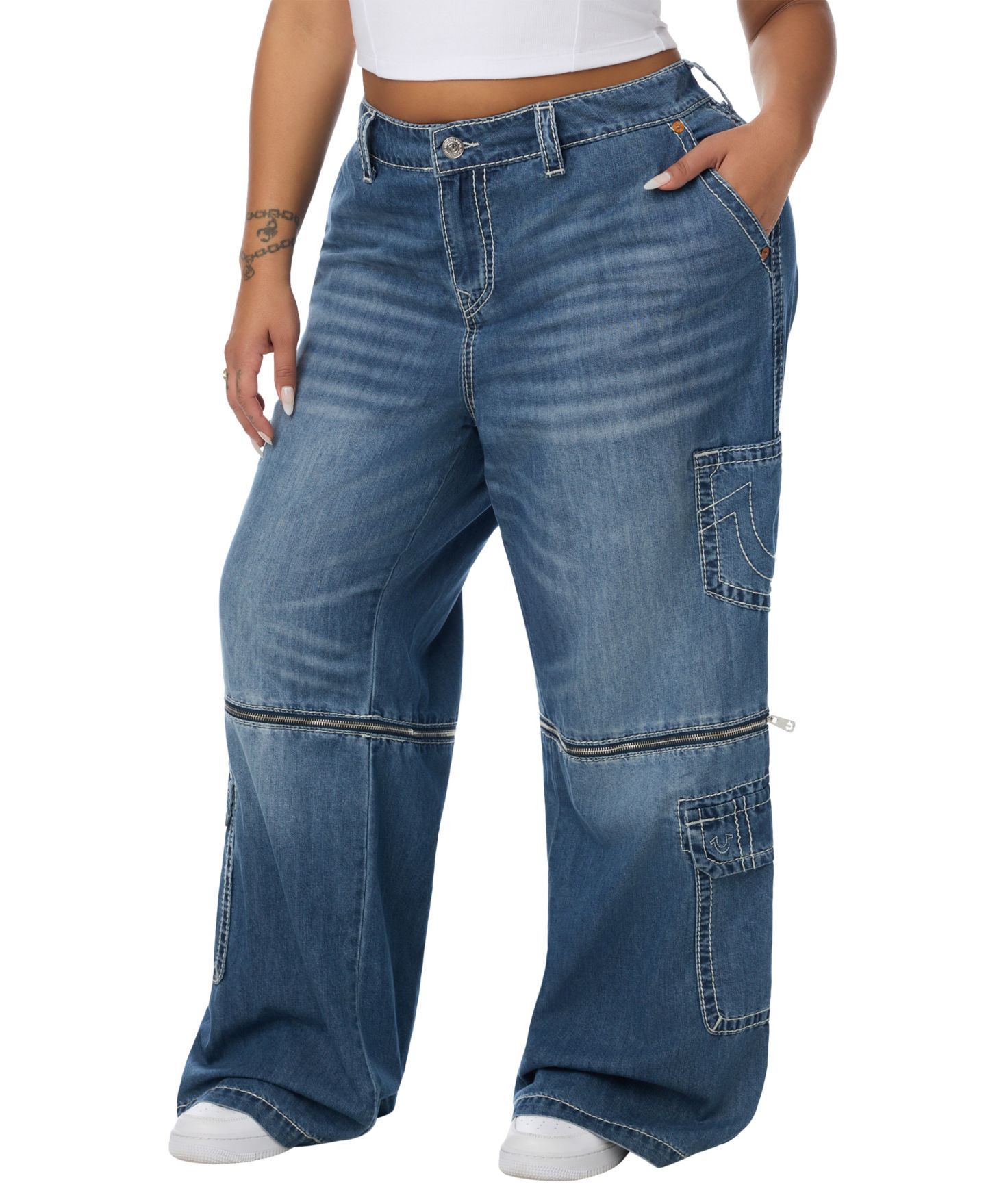 Женские джинсы True Religion Plus Size Bobbi Mid-Rise Baggy Denim, цвет: Nebula Bloom — фото 2