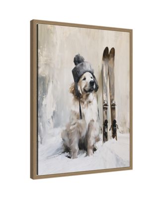 Snowy Winter Dog Hat and Skis by The Creative Bunch Studio Framed Canvas Wall Art Print