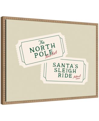 Retro North Pole Sleigh Ticket by Lucky Guava Framed Canvas Wall Art Print