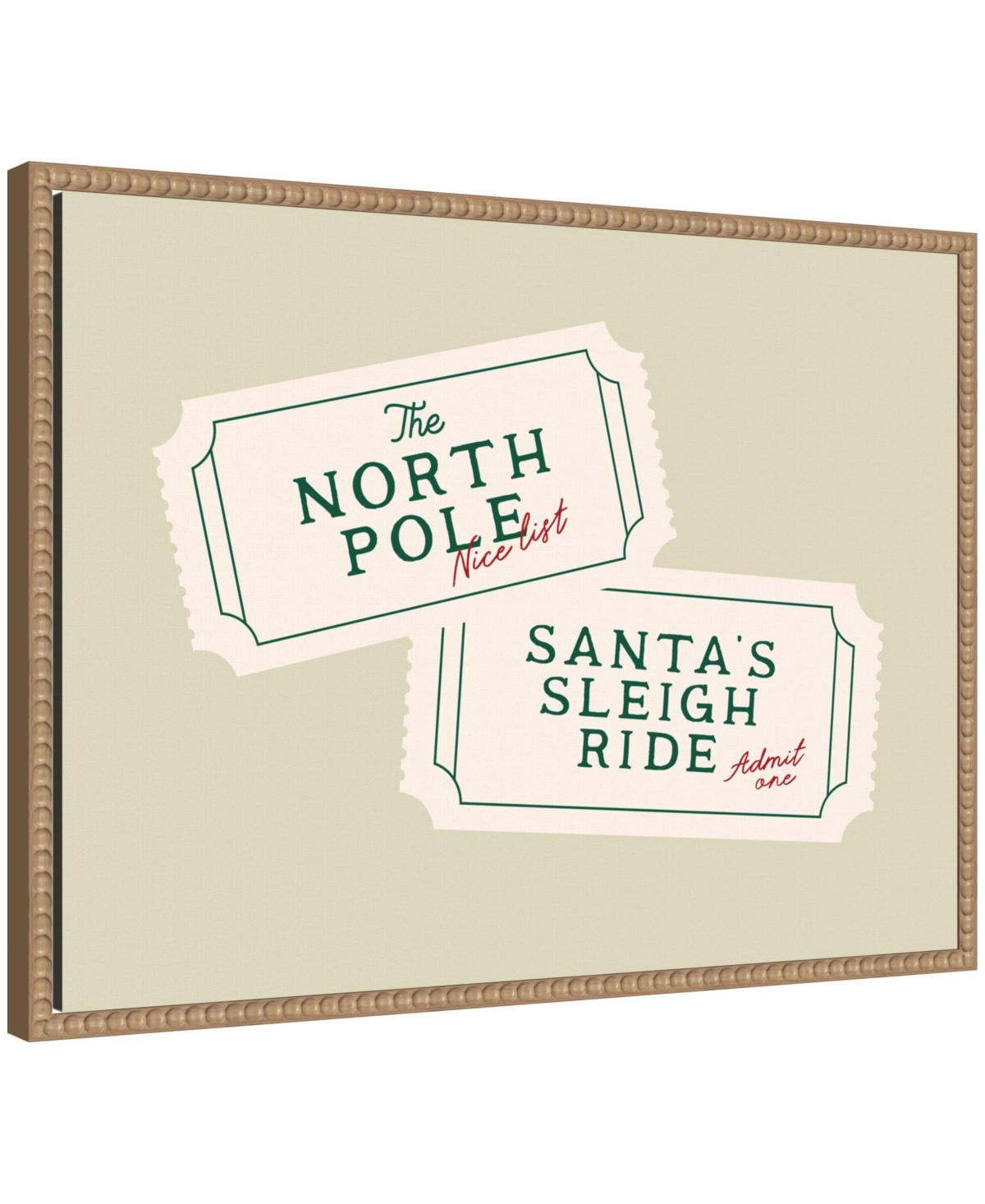 Kate and Laurel Retro North Pole Sleigh Ticket by Lucky Guava Framed Canvas Wall Art Print