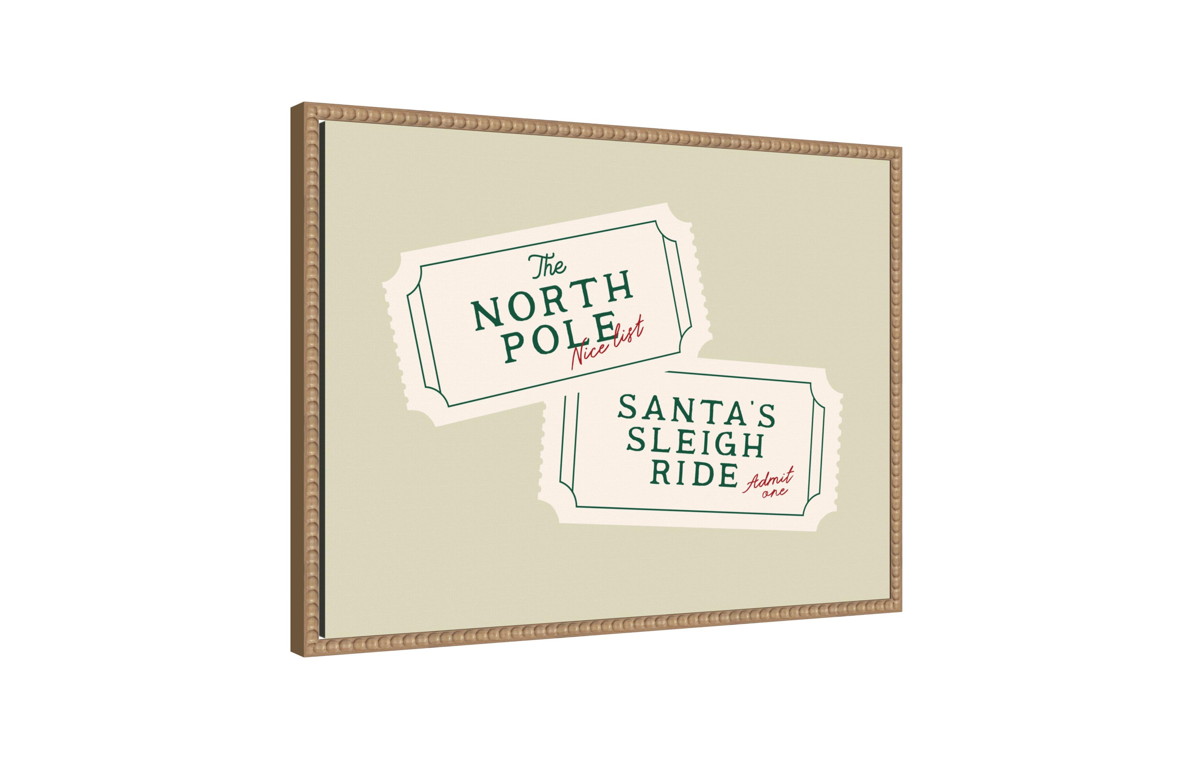 Kate and Laurel Retro North Pole Sleigh Ticket by Lucky Guava Framed Canvas Wall Art Print