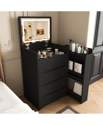 3-in-1 Flip Mirror Vanity Desk with LED Lights, Storage and Stool