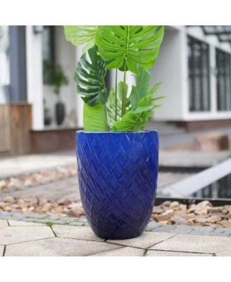 17" Handmade Ceramic Planter with Diamond Texture